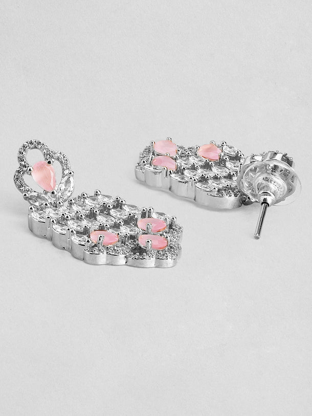 Pink Teardrop American Diamond Zirconia Necklace Set