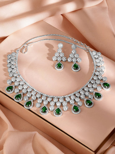 American Diamond Zirconia Green Drop Necklace Set