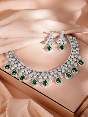 American Diamond Zirconia Green Drop Necklace Set