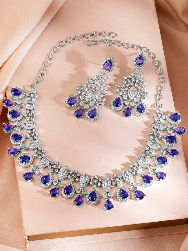 American Diamond Zirconia Purple Necklace Set