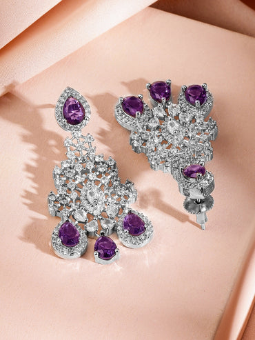 Purple Studded American Diamond Zirconia Necklace Set