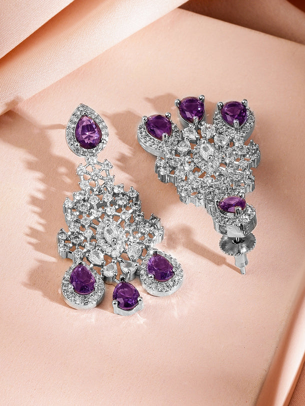 Purple Studded American Diamond Zirconia Necklace Set
