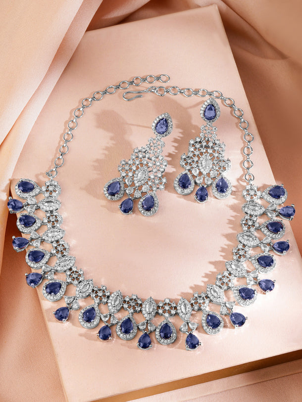 Purple Studded American Diamond Zirconia Necklace Set