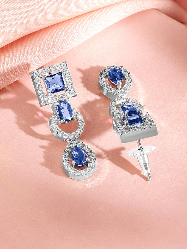 Studded American Diamond Zirconia Blue Necklace Set