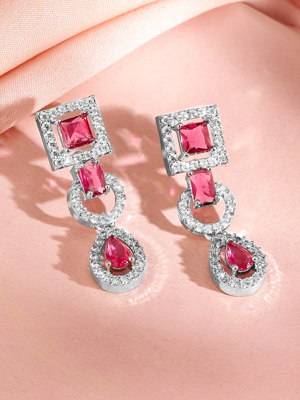 American Diamond Zirconia Pink Cubic Necklace Set