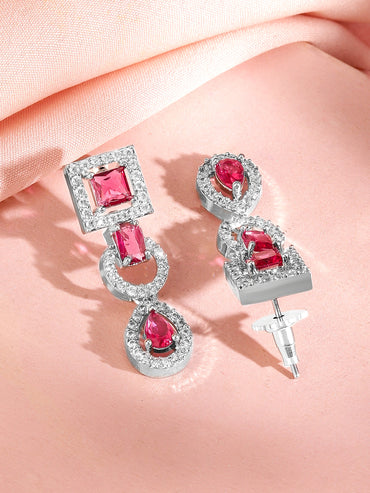 American Diamond Zirconia Pink Cubic Necklace Set