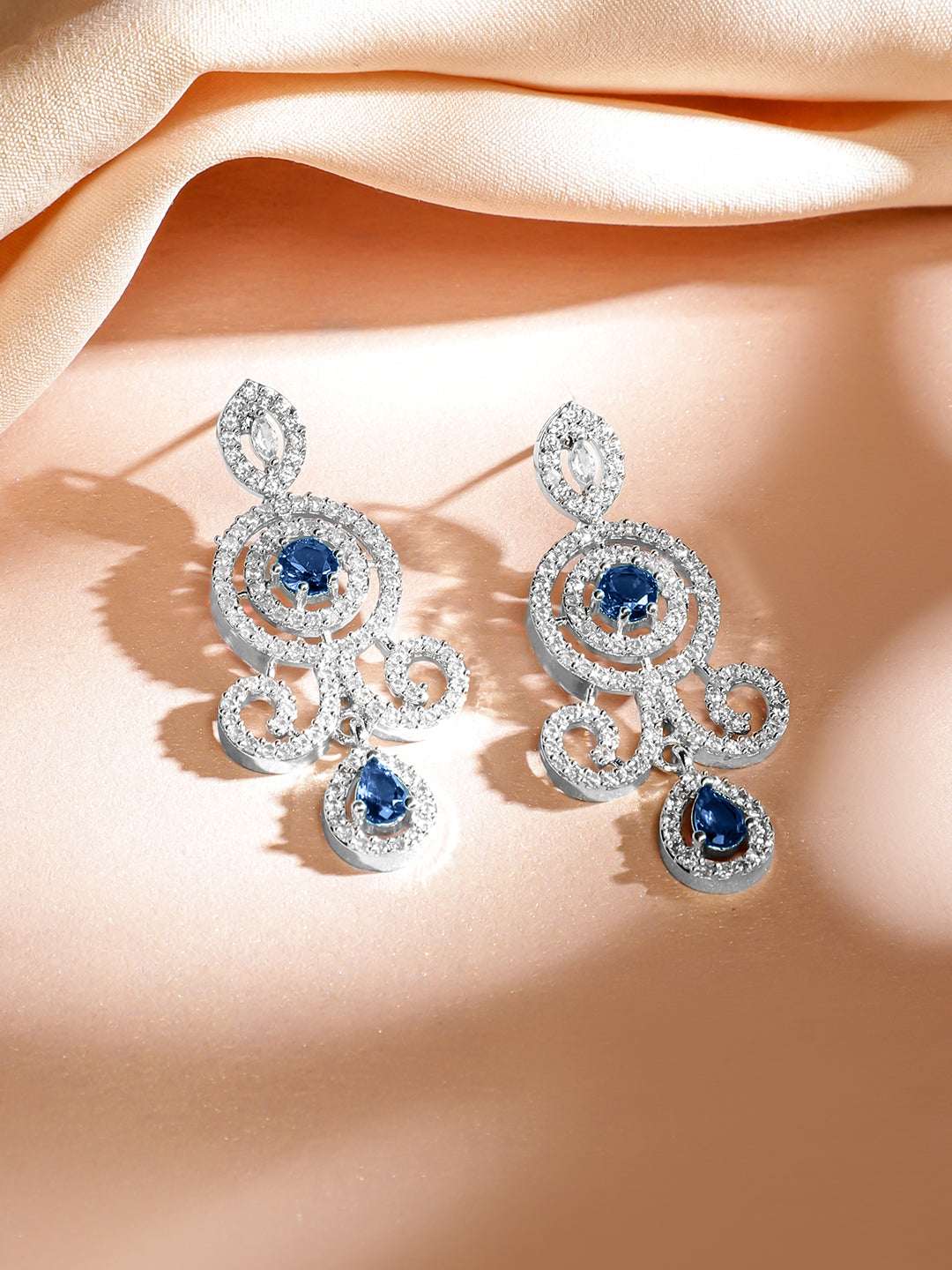 Blue Studded American Diamond Zirconia Layered Necklace Set