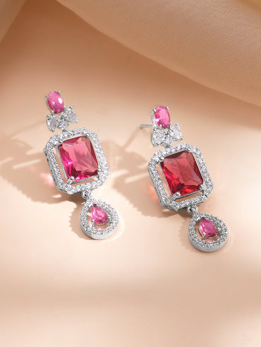 American Diamond Zirconia Ruby Layered Necklace Set