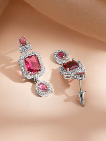 American Diamond Zirconia Ruby Layered Necklace Set