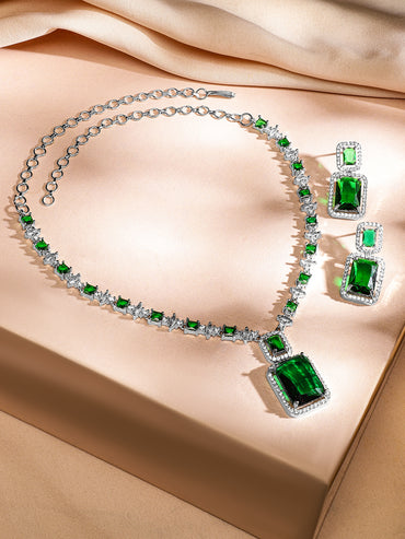 American Diamond Zirconia Emerald Necklace Set