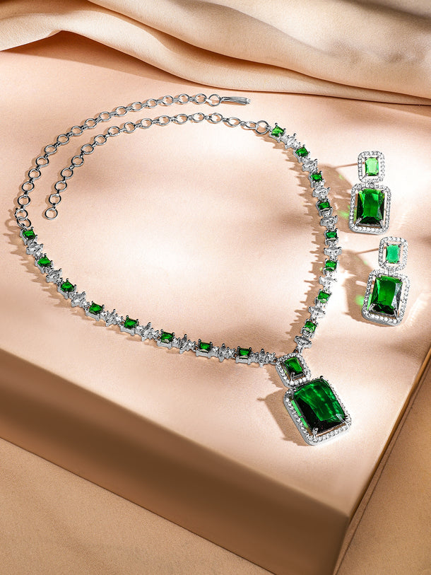 American Diamond Zirconia Emerald Necklace Set