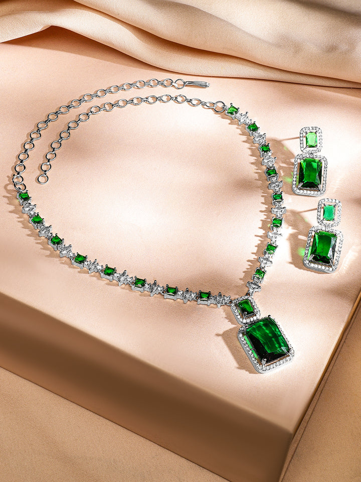American Diamond Zirconia Emerald Necklace Set