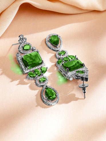 American Diamond Zirconia Studded Emerald Necklace Set