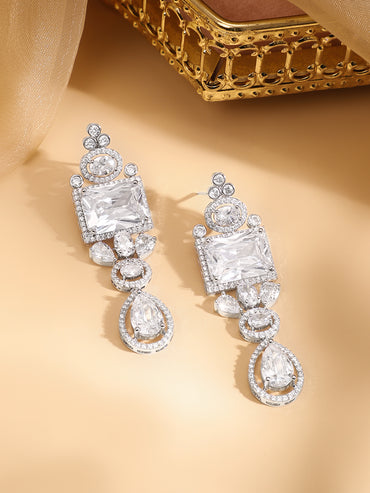 American Diamond Zirconia Geometric Teardrop Necklace Set