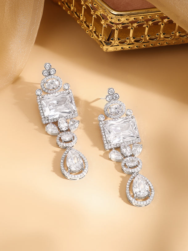 American Diamond Zirconia Geometric Teardrop Necklace Set
