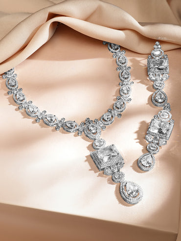 American Diamond Zirconia Rhodium Plated Necklace Set