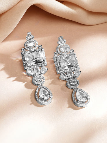 American Diamond Zirconia Rhodium Plated Necklace Set