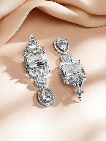 American Diamond Zirconia Rhodium Plated Necklace Set