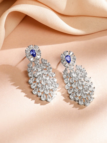 American Diamond Zirconia Blue Accented Necklace Set