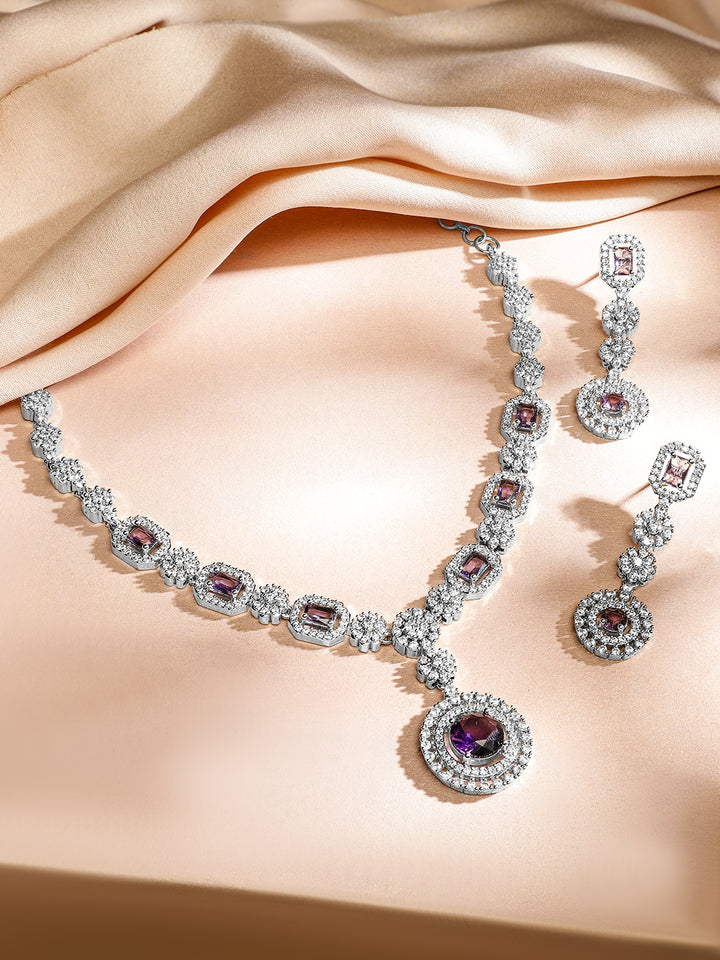 American Diamond Zirconia Purple Studded Necklace Set