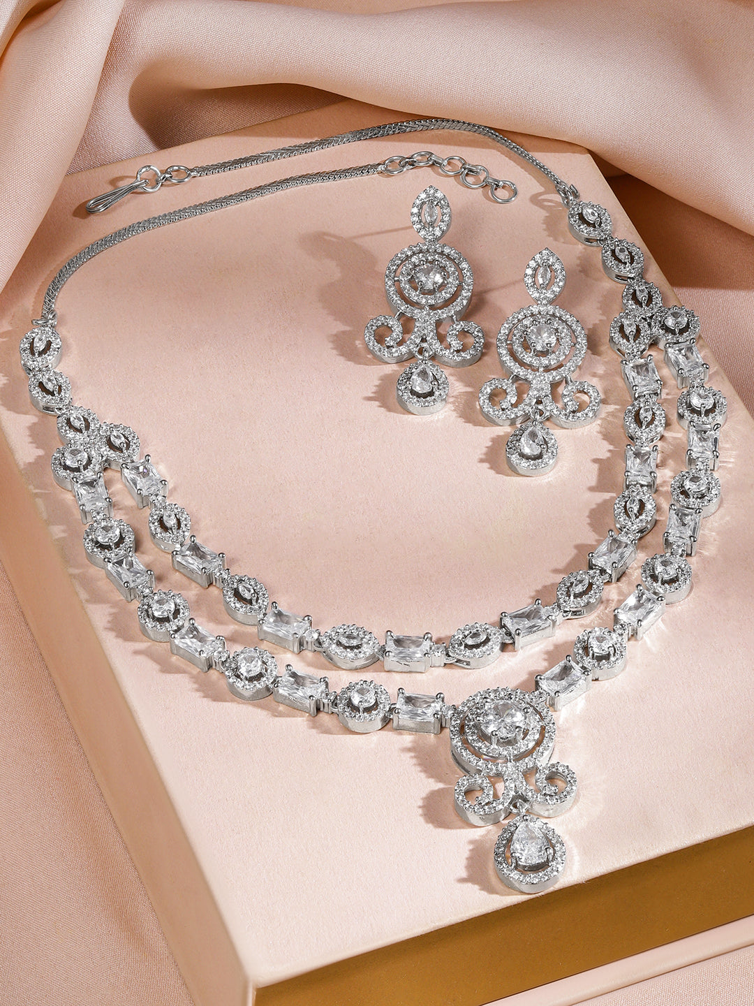 American Diamond Zirconia Double-Layered Necklace Set