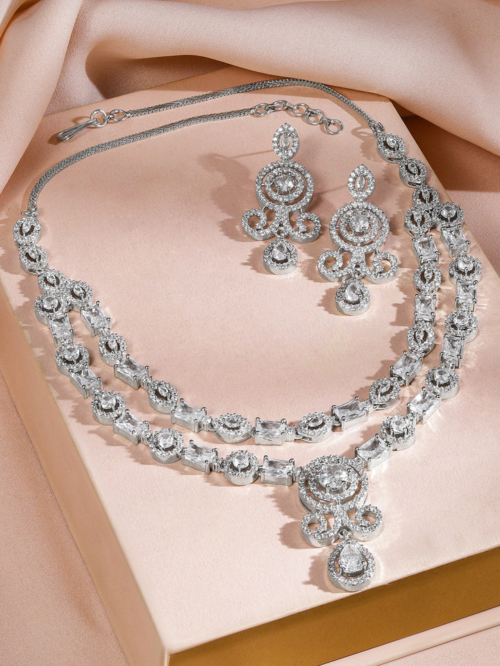 American Diamond Zirconia Double-Layered Necklace Set