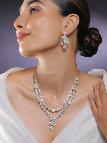 American Diamond Zirconia Double-Layered Necklace Set