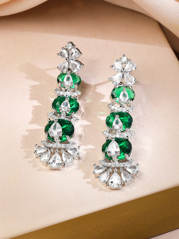 Green Beaded American Diamond Zirconia Floral Necklace Set