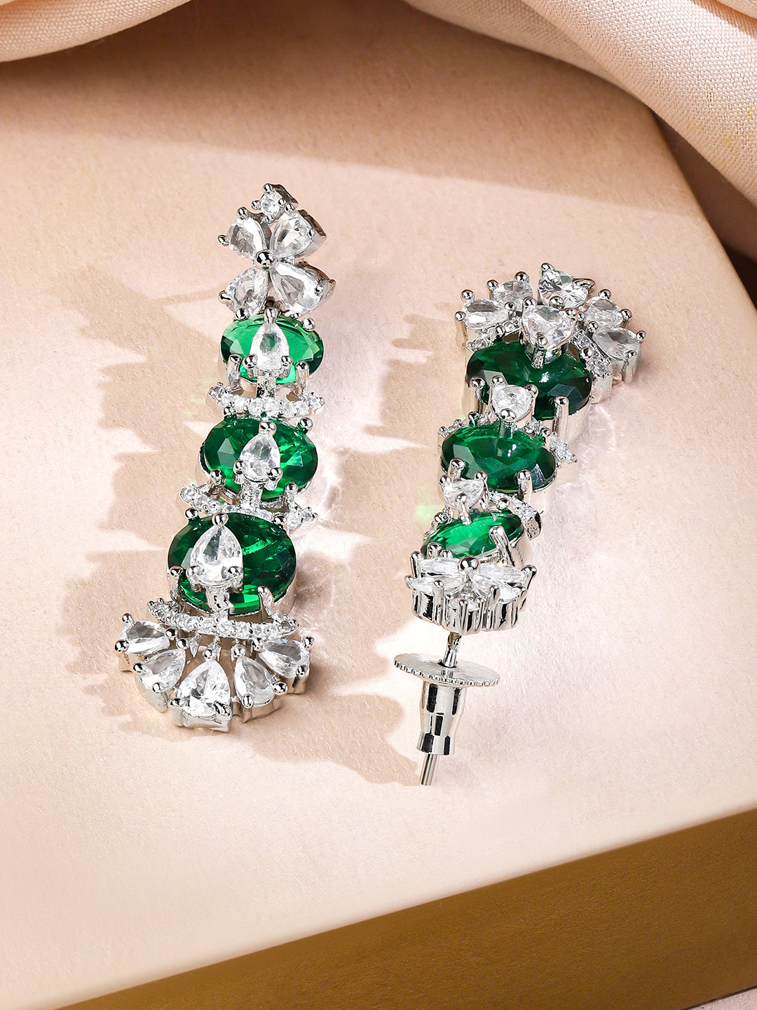 Green Beaded American Diamond Zirconia Floral Necklace Set