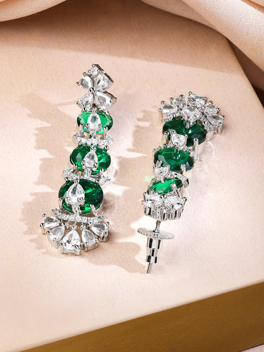 Green Beaded American Diamond Zirconia Floral Necklace Set