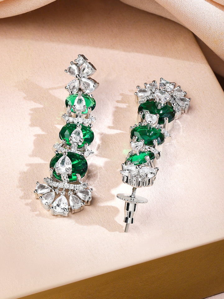 Green Beaded American Diamond Zirconia Floral Necklace Set