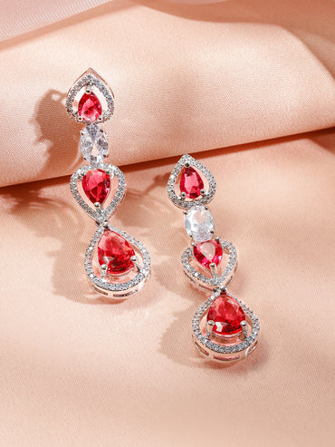 American Diamond Zirconia Layered Red Necklace Set