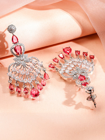 American Diamond Zirconia Red Layered Necklace Set