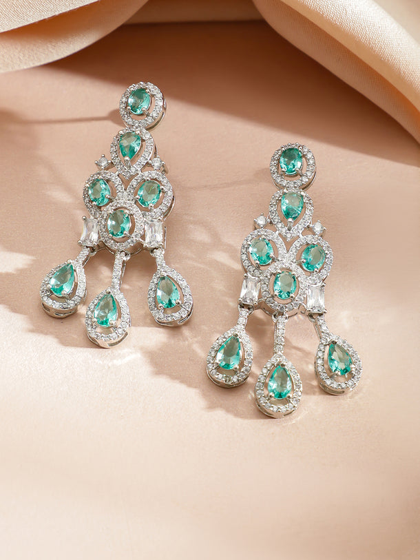 Green Studded American Diamond Zirconia Necklace Set