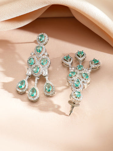 Green Studded American Diamond Zirconia Necklace Set