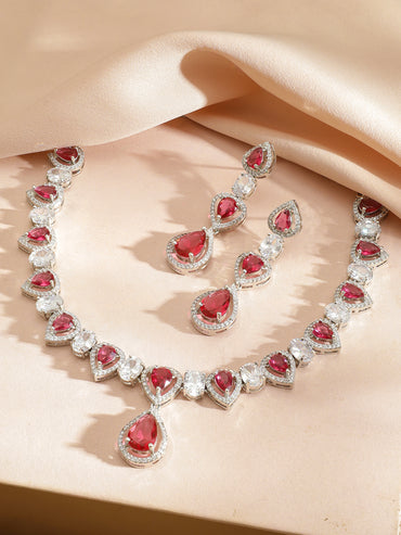 Ruby Drops American Diamond Zirconia Necklace Set