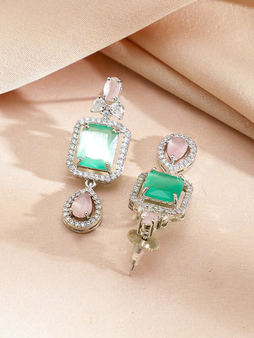 American Diamond Zirconia Pink & Green Necklaced Set