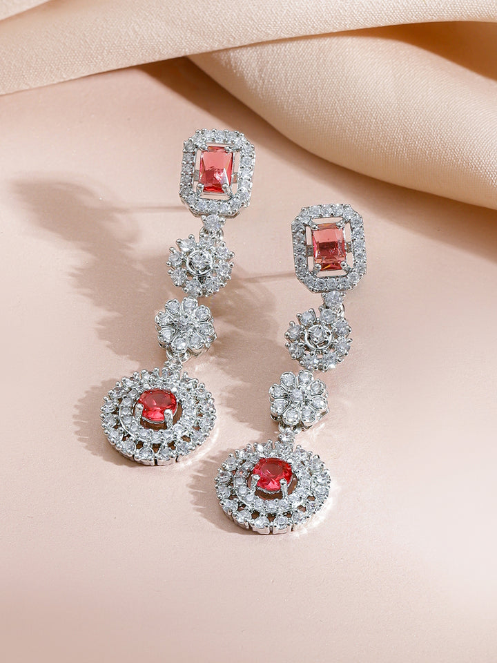 Red American Diamond Zirconia Floral Necklace Set