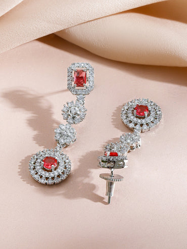 Red American Diamond Zirconia Floral Necklace Set