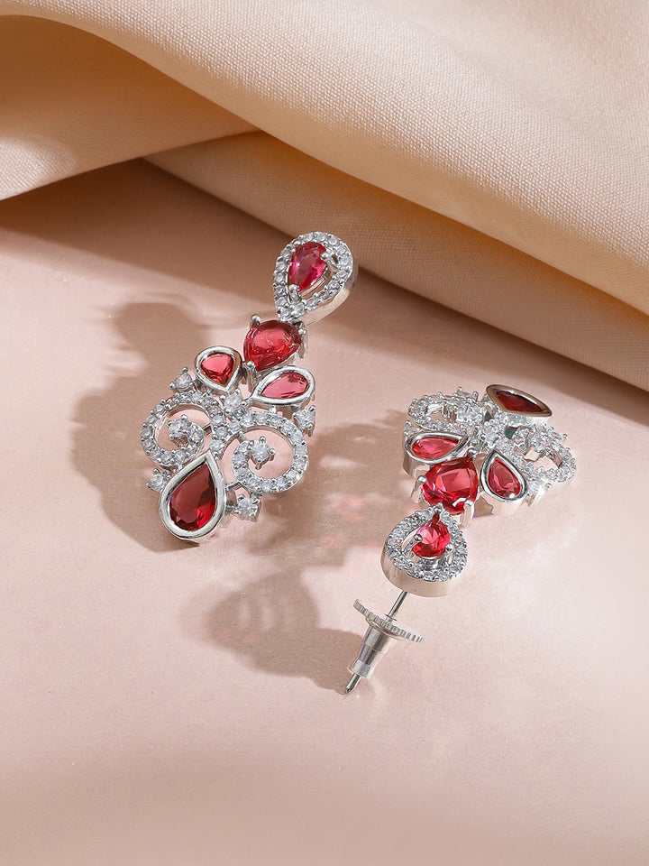 Red American Diamond Zirconia Swirl Necklace Set