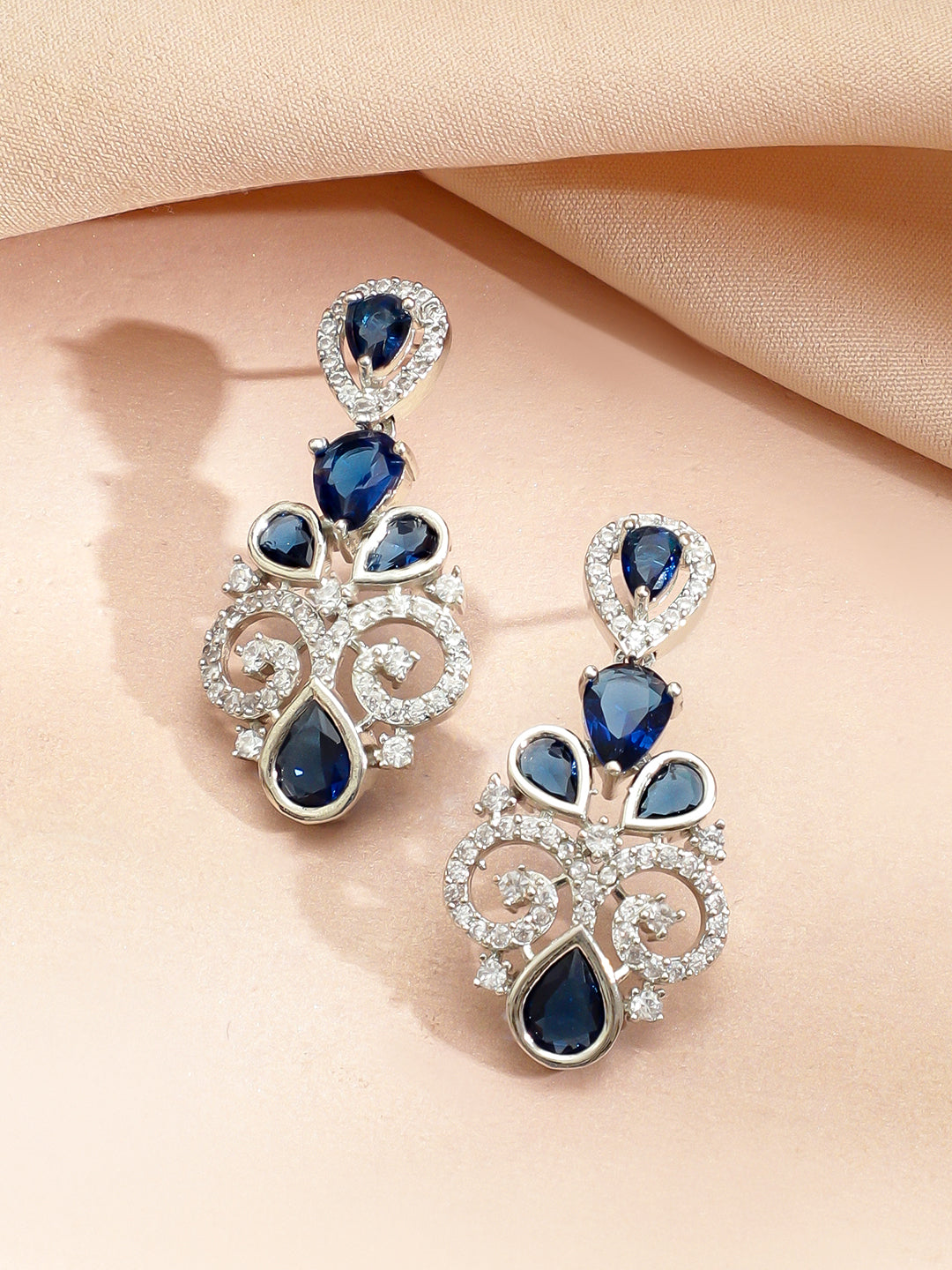 Blue American Diamond Zirconia Swirl Necklace Set