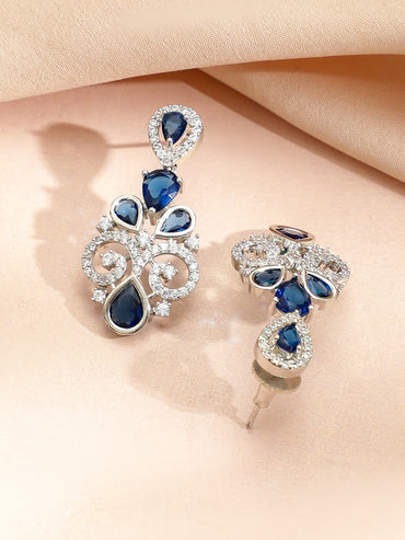 Blue American Diamond Zirconia Swirl Necklace Set