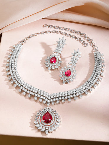 Ruby Studded Crystal Necklace Set