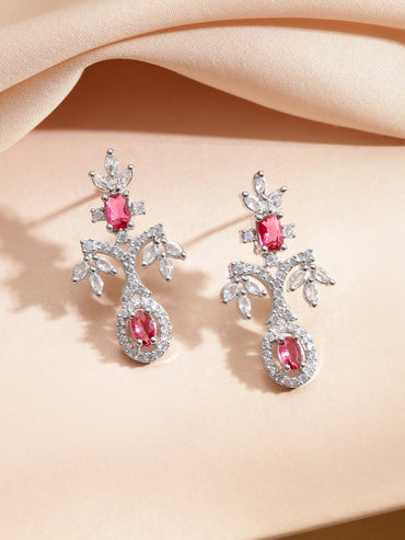 Studded American Diamond Zirconia Pink Necklace Set