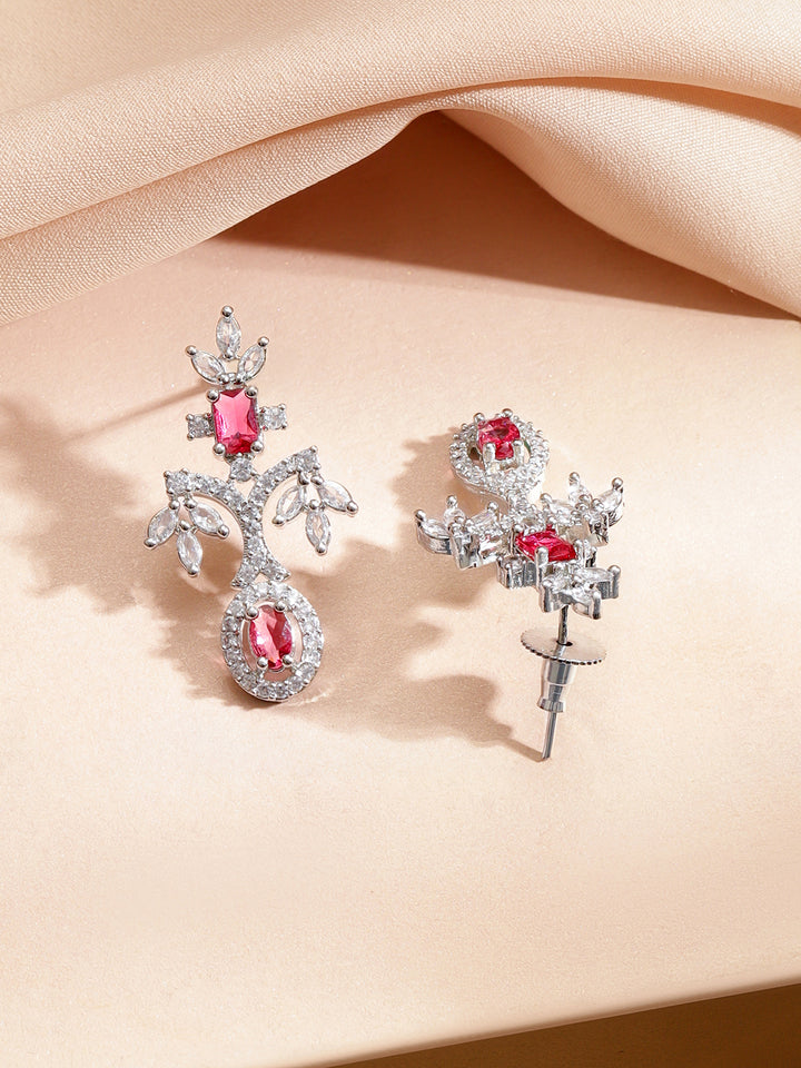 Studded American Diamond Zirconia Pink Necklace Set