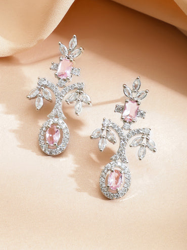 American Diamond Zirconia Teardrop Pink Necklace Set