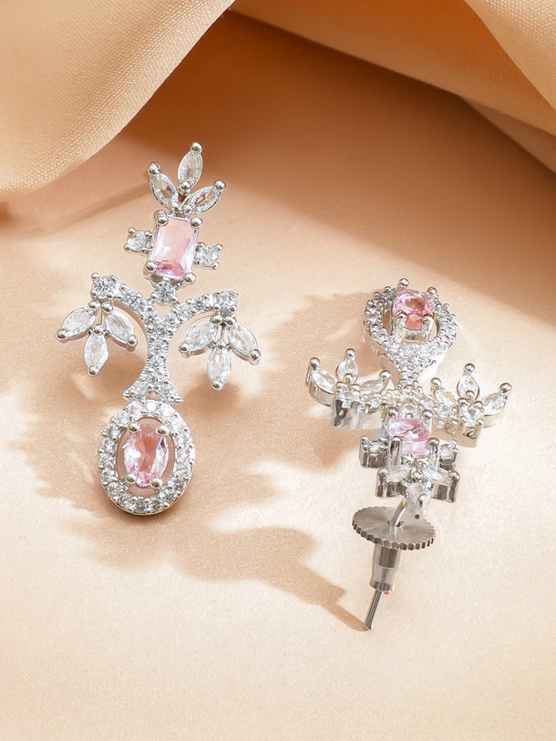 American Diamond Zirconia Teardrop Pink Necklace Set