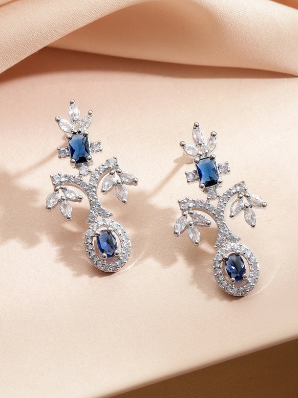 Blue Studded American Diamond Zirconia Necklace Set