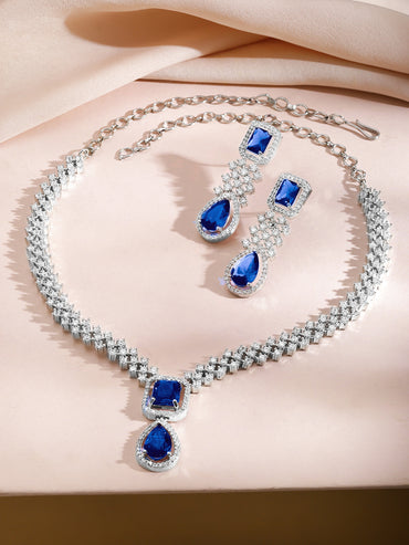 Blue Sapphire American Diamond Zirconia Necklace Set