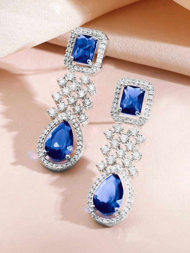 Blue Sapphire American Diamond Zirconia Necklace Set